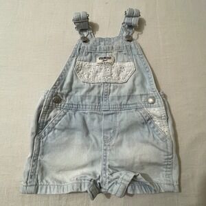 OshKosh Bgosh Denim Overalls Girls 12M Shorts Baby Light Wash White‎ Lace